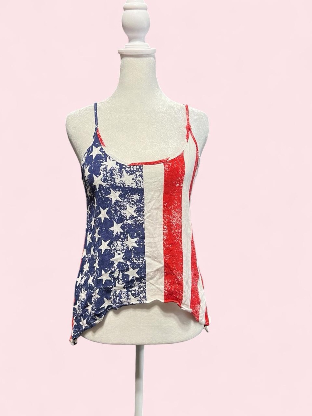Small American Flag Print Spaghetti Strap Tank Top - Red, White & Blue